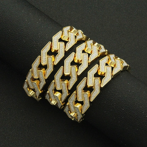 Hip Hop Cubaanse Schakelketting Ketting Armband Frosted Glitter Zinklegering Cool Street Biker Sieraden Voor Mannen