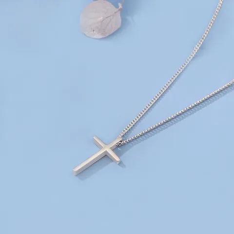 Collana Con Pendente A Croce Minimalista Argento Sterling 925 Lucidato Catena Box Gioielli Eleganti Da Donna