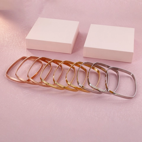 Minimalist Square Bangle Stainless Steel Geometric Polished Rectangular Cuff Bracelet For Women Modern Fashion Jewelry