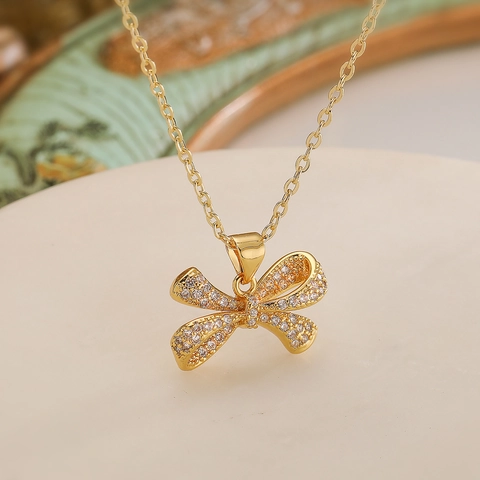 Strik Hanger Ketting Koper 18K Verguld Zirkoon Elegant Minimalistisch Sieraden Voor Dames