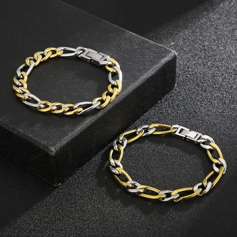 Heren Tweekleurig Goud Zilver Figaro Cubaanse Schakelketting Armband Ketting Roestvrij Staal Hip Hop Sieraden