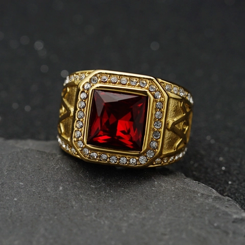 Anillo Sigillo Da Uomo Acciaio Inossidabile Massonico Quadrato Zirconia Colorata Intarsiata Vintage Hip Hop Gioielli