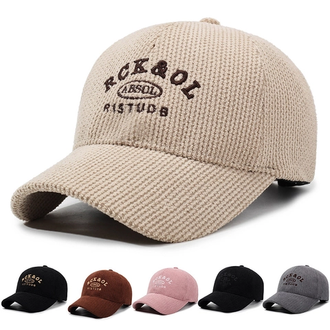 Vintage Corduroy Baseball Cap Letter Embroidery Adjustable Casual Outdoor Sun Hat For Men Women Autumn Winter