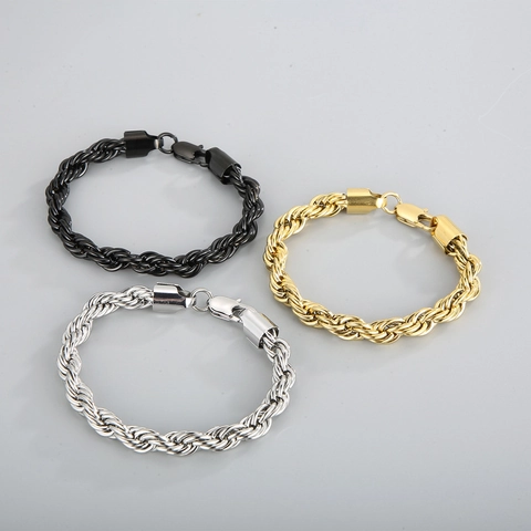 Stainless Steel Rope Chain Bracelet Vacuum Plated Simple Fashion Hip Hop Punk Twist Link Jewelry For Men Women