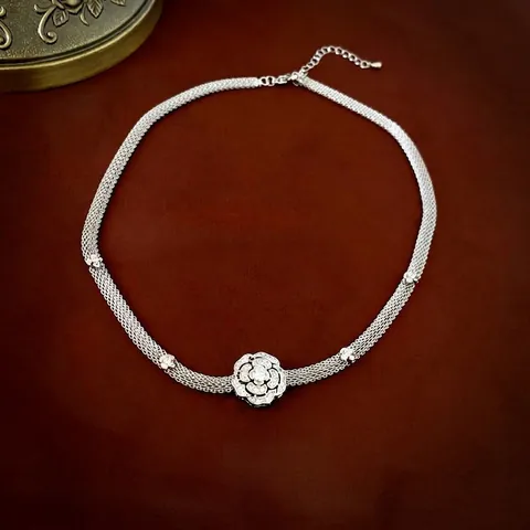 Elegante Collana Con Ciondolo A Fiore Di Camelia In Rame Zircone Strass Catena A Maglia Intrecciata Gioielli Da Donna