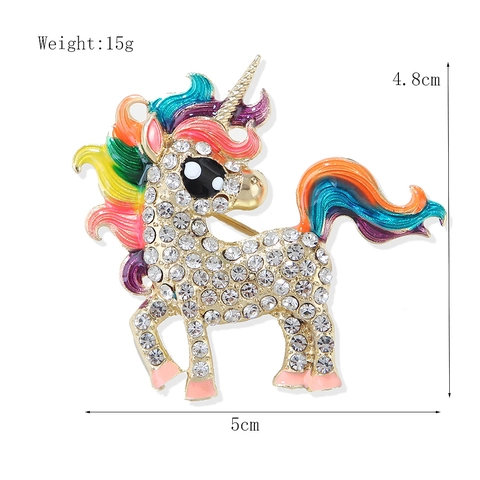 Spilla Unicorno Pin Lega Brillante Strass Smalto Arcobaleno Gioielli Animali Moda Accessorio Per Abbigliamento Donna