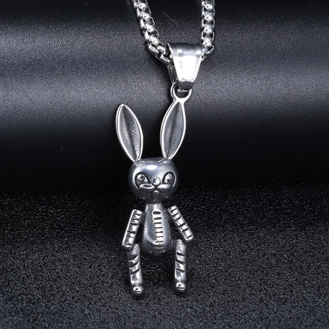 Mechanical Rabbit Pendant Necklace Stainless Steel Punk Cyberpunk Stitched Design Gothic Jewelry For Men Women