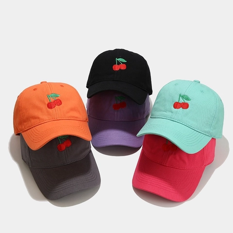 Cappello Da Baseball Ricamo Ciliegia Cotone Regolabile Dad Hat Protezione Solare Casual Soft Top Esterno Donna Uomo