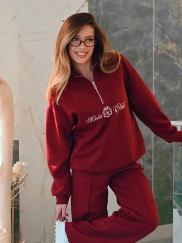 Women Sweatshirt And Pants Half Zipper Lapel Letter Print Loose Thickened Casual Outfit Cotton Blend Pullover Top
