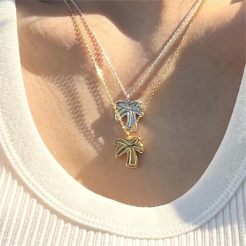 Kokosnussbaum Anhänger Halskette 925 Sterlingsilber Sommer Tropische Palme Minimalistischer Schmuck Für Damen