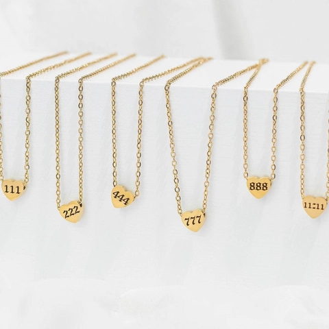 Engel Nummer Hart Hanger Ketting Roestvrij Staal 18K Verguld Minimalistische Gelukssieraden Voor Vrouwen Ins Stijl