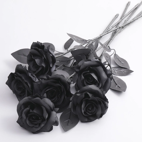 Kunstmatige Rozenbloem Lange Steel Satijn Gothisch Realistische Valse Florale Decoratie Voor Halloween Huis Fotografie Prop