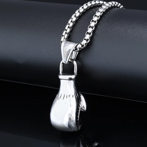 Retro Boxing Glove Pendant Necklace Stainless Steel Fitness Sport Jewelry Hip Hop Punk Club Style For Men Boy Silver Color
