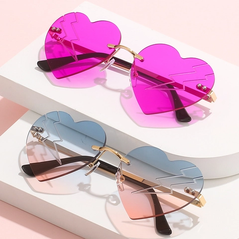 Gafas De Sol Sin Montura En Forma De Corazón Marco De Metal Patrón De Rayo Protección UV400 Fiesta