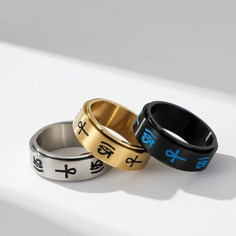 Stainless Steel Spinner Ring Altägyptische Symbole Buddhistisches Mantra Stressabbau Angst Fidget Schmuck Für Herren Damen