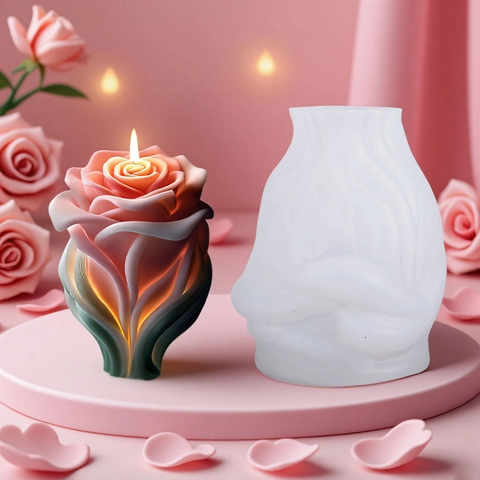 Stampo per Candele in Silicone a Forma di Fiore di Rosa 3D Stampo per Sapone in Resina a Cuore Candela Profumata DIY