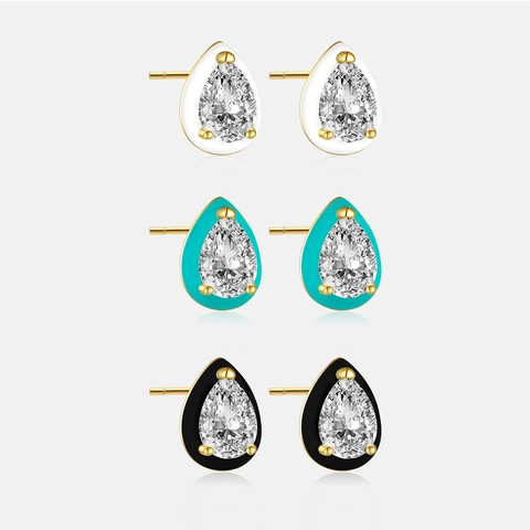 925 Sterling Silber Birnenform Zirkonia Ohrstecker Mit Emaille Wassertropfen Ohrringe Für Damen Modeschmuck Minimalistisch