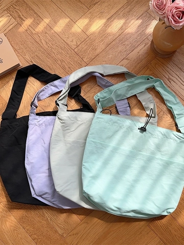 Large Capacity Polyester Shoulder Bag Drawstring Multi Pocket Crossbody Tote Daily Casual Commuting For Women