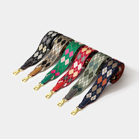 Wide Bag Shoulder Strap Waxed Thread Woven Cowhide Leather Argyle Pattern Geometric Vintage Replacement For Crossbody Handbag