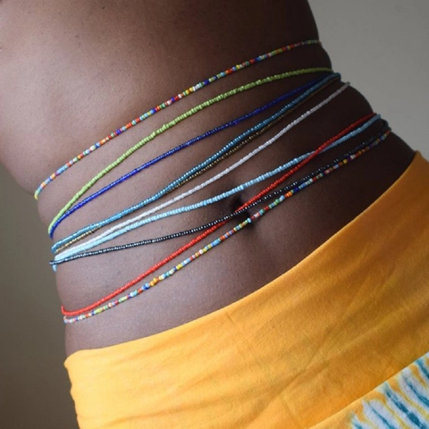 Layered Colorful Seed Bead Waist Chain Bohemian Summer Beach Bikini Body Jewelry Handmade For Women