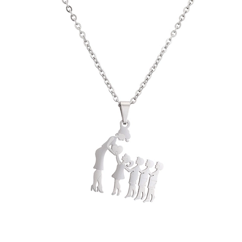 Gegalvaniseerde Roestvrijstalen Familie Hanger Ketting Moeder En Kinderen Silhouet Hart Moederdag Cadeau Voor Vrouwen