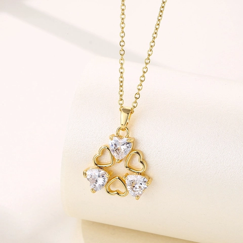 Herz Anhänger Halskette Edelstahl Zirkonia Blumenform Vergoldet Minimalistischer Romantischer Schmuck Für Damen