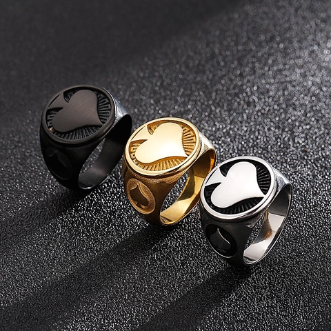 Herren Siegelring Titanstahl Pik Herz Pik Geprägt Retro Punk Hip Hop Rock Mode Schmuck