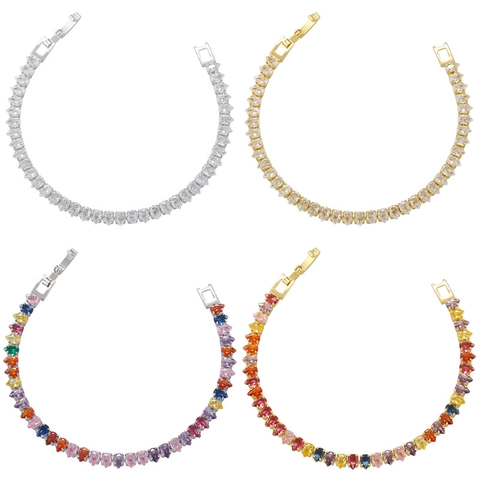 Pear Cut Zircon Tennis Bracelet Copper Gold Plated Rainbow Water Drop Luxury Hip Hop Fashion Jewelry For Women