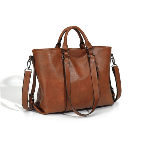 Women Large Capacity Tote Bag PU Leather Litchi Texture Top Handle Handbag With Adjustable Removable Shoulder Strap Retro