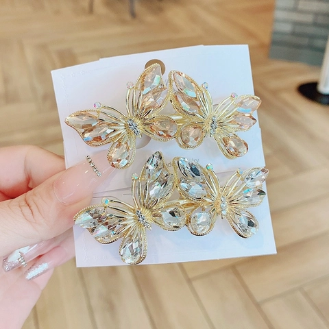 Butterfly Hair Clip Alloy Crystal Rhinestone Spring Clip Elegant Korean Style Sweet Hair Accessories For Women