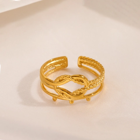18K Gold Plated Stainless Steel Adjustable Ring For Women Twisted Rope Knot Geometric Open Retro Ins Style Jewelry