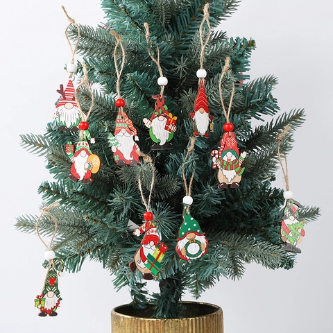 Christmas Wooden Gnome Hanging Ornaments Hand Painted Nordic Gonk Holiday Decorations For Tree And Home Decor