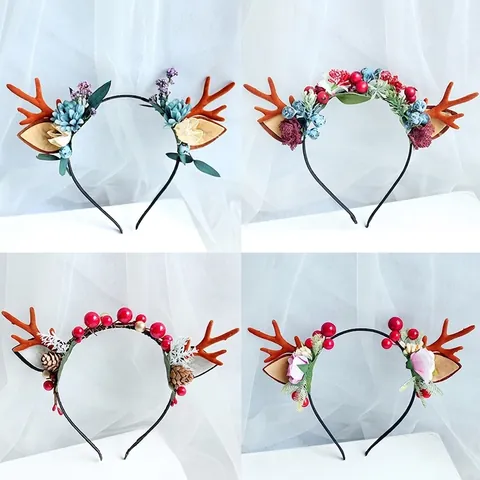 Weihnachts Rentier Geweih Stirnband Wald Stil Simulation Blumen Beeren Kiefernzapfen Haarreif Party Fotografie Requisite