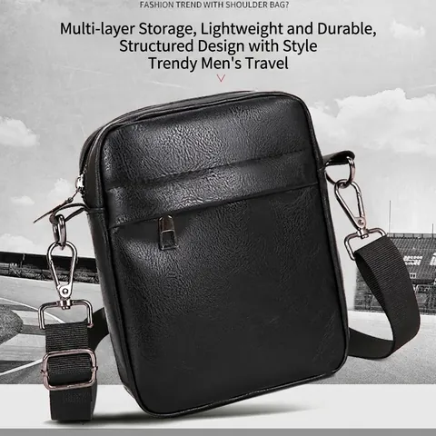 Sac Bandoulière Homme Cuir PU Avec Motif Litchi Imperméable Minimaliste Messenger Sac De Téléphone Pour Outdoor Casual
