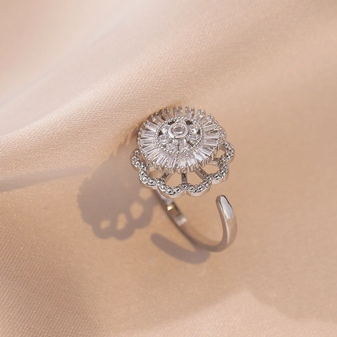 Rotierender Blumen Fidget Ring Legierung Zirkon Offen Verstellbar Stressabbau Schmuck Für Frauen Süß Trendy Nischen Design
