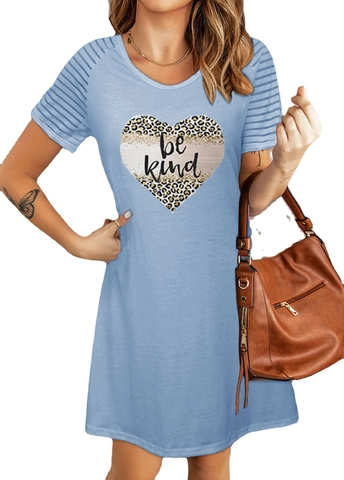 Damen Casual Polyester Elasthan Rundhals Kleid Leopardenherz Bedruckt Mesh Spleißen Kurzarm T-Shirt Mini Kleid Sommer