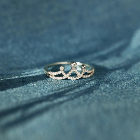 Anello a Corona in Argento Sterling S925 per Donna Anello a Dito Minimalista con Zirconia Intarsiata Gioielli alla Moda Regalo Quotidiano