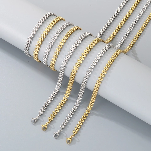 Collana E Bracciale A Catena In Foglia Di Grano Minimalista Acciaio Inossidabile Gioielli Stile Hip Hop Per Uomo Donna