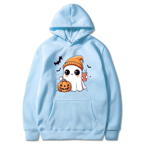 Halloween Hoodie Sweatshirt Polyester Long Sleeve Drawstring Kangaroo Pocket Cartoon Ghost Pumpkin Print Novelty Casual