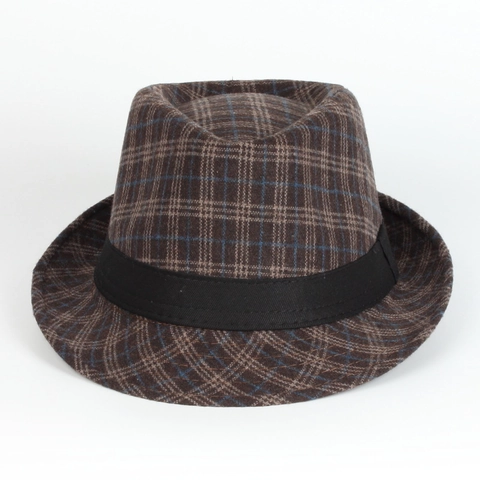 Vintage British Style Plaid Fedora Hat Wool Felt Jazz Cap For Men And Women Fashionable Gentleman Adjustable Autumn Winter Accessory