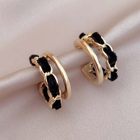 C-Förmige Creolen Für Damen Legierung Metall Kette Gewebter Stoff Mit 925 Sterling Silber Ohrstecker Retro Eleganter Stil