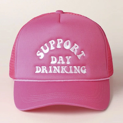 Support Day Drinking Letter Embroidery Trucker Hat Mesh Baseball Cap Adjustable Breathable Retro Casual Sun Hat
