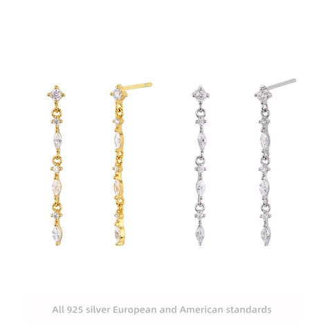 Elegante Marquise Zirkon Lange Quasten Ohrringe Mit 925 Sterling Silber Ohrstecker Kreativer Trendiger Schmuck Für Frauen