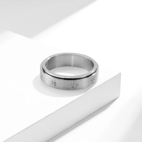 Anello Spinner In Acciaio Inossidabile Motivo A Stella Zirconia Anello Anti-Ansia Fidget Per Uomini Donne Finitura Spazzolata Gioielli