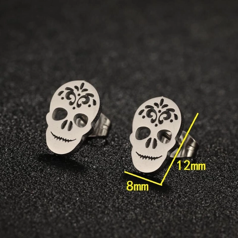 Skull Stud Earrings Stainless Steel Hollow Out Punk Hip Hop Gothic Halloween Party Jewelry For Women Men