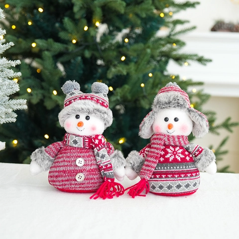 Ornamenti Per Bambole Di Pupazzo Di Neve Di Natale Statuina Di Peluche In Maglia Per Decorazione Festiva Rosso Grigio