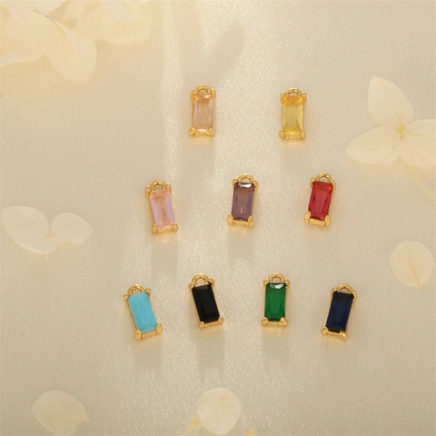 Rectangular Micro Pave Colorful Zircon Pendant Plated Copper For DIY Necklace Bracelet Jewelry Making Craft Accessory