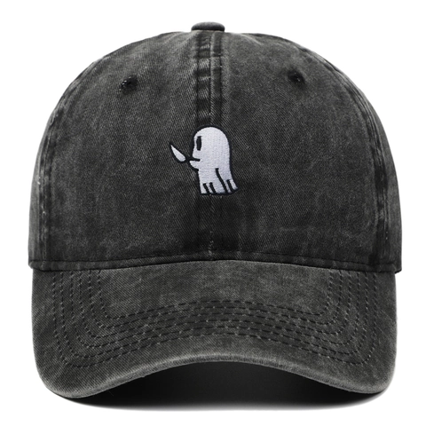 Casquette De Baseball Avec Broderie Fantôme Et Couteau Coton Lavé Rétro Ajustable Extérieur Décontracté Chapeau Nouveauté