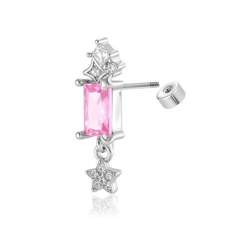 Roze Zirkoon Rechthoekige Oorkraakbeen Stud Roestvrij Staal En Koper Sterrenhanger Piercingsieraden Schroefsluiting