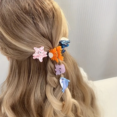 Mini Hair Claws Acrylic Resin Cute Ocean Sea Animal Shapes Dolphin Octopus Crab Starfish Shell For Women Girls Kids